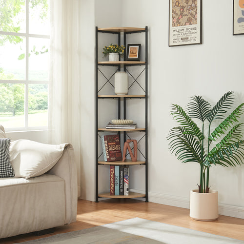 Estantería para plantas Ulfborg 6 estantes 160x30x30 cm negro/efecto roble [en.casa] - premiumXL