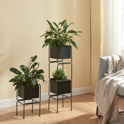 Soporte para plantas Sveio juego de 2 metal negro [en.casa] - premiumXL