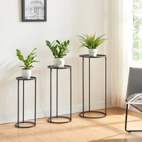 Soporte para plantas Nesodden juego de 3 metal negro [en.casa] - premiumXL