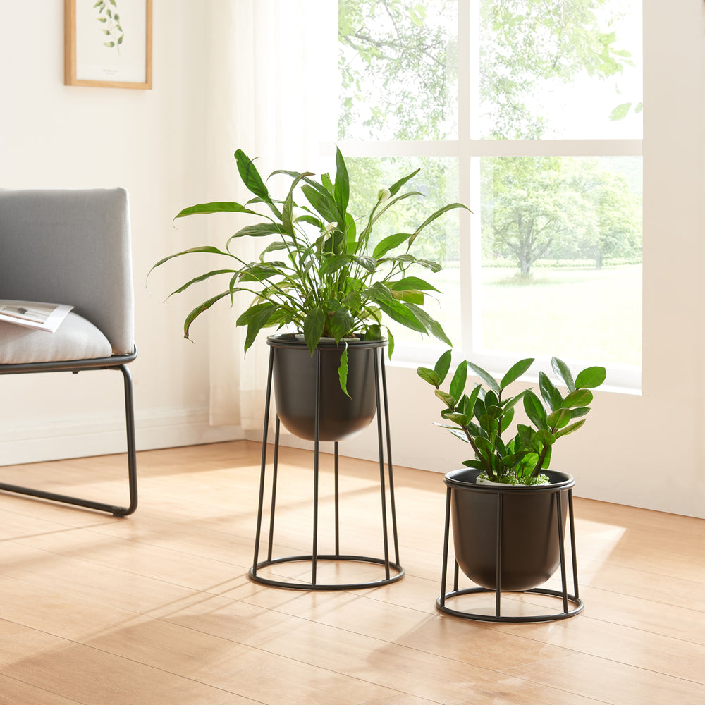 Soporte para plantas Nesseby juego de 2 metal negro [en.casa] - premiumXL