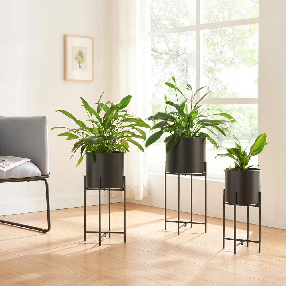 Soporte para plantas Orsa juego de 3 metal negro [en.casa] - premiumXL