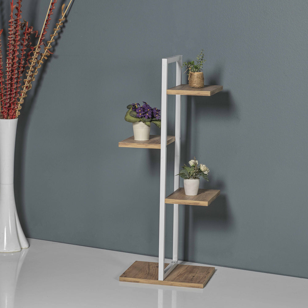 Estantería para plantas Blaabjerg Metal 90x35x26cm Blanco / aspecto nogal [en.casa]