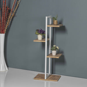 Estantería para plantas Blaabjerg Metal 90x35x26cm Blanco / aspecto nogal [en.casa]