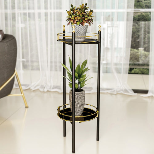 Soporte para plantas Oulainen 79x28x28cm Negro/Oro [en.casa] - premiumXL