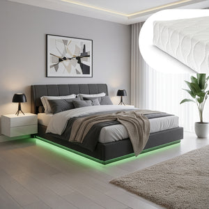 Cama tapizado LED Tröstiar con somier abatible + colchón 140/160/180x200cm [en.casa]