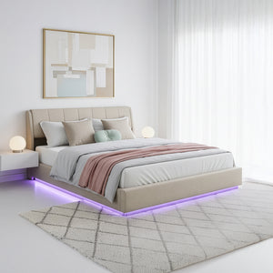 Cama tapizado LED Tröstiar con somier abatible 140/160/180x200cm [en.casa]