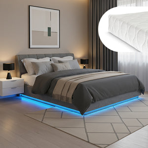 Cama tapizado LED Tröstiar con somier abatible + colchón 140/160/180x200cm [en.casa]