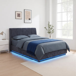 Cama tapizado LED Tröstiar con somier abatible 140/160/180x200cm [en.casa]