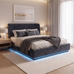Cama tapizado LED Tröstiar con somier abatible 140/160/180x200cm [en.casa]