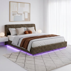 Cama tapizado LED Tröstiar con somier abatible 140/160/180x200cm [en.casa]