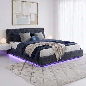 Cama tapizado LED Tröstiar con somier abatible 140/160/180x200cm [en.casa]