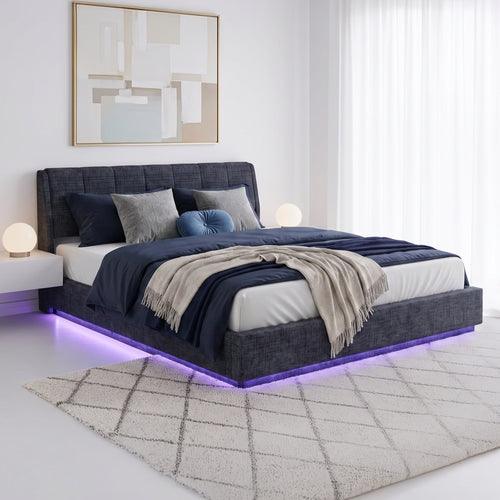 Cama tapizado LED Tröstiar con somier abatible 140/160/180x200cm [en.casa]