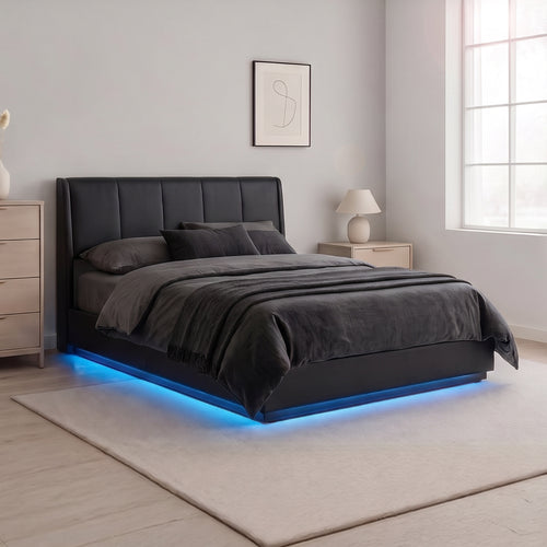 Cama tapizado LED Tröstiar con somier abatible 140/160/180x200cm [en.casa]