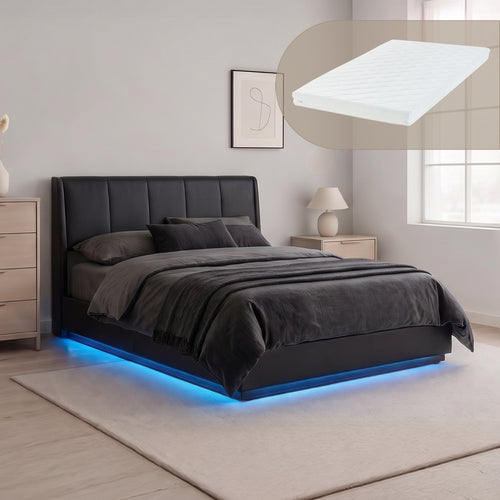 Cama tapizado LED Tröstiar con somier abatible + colchón 140/160/180x200cm [en.casa]