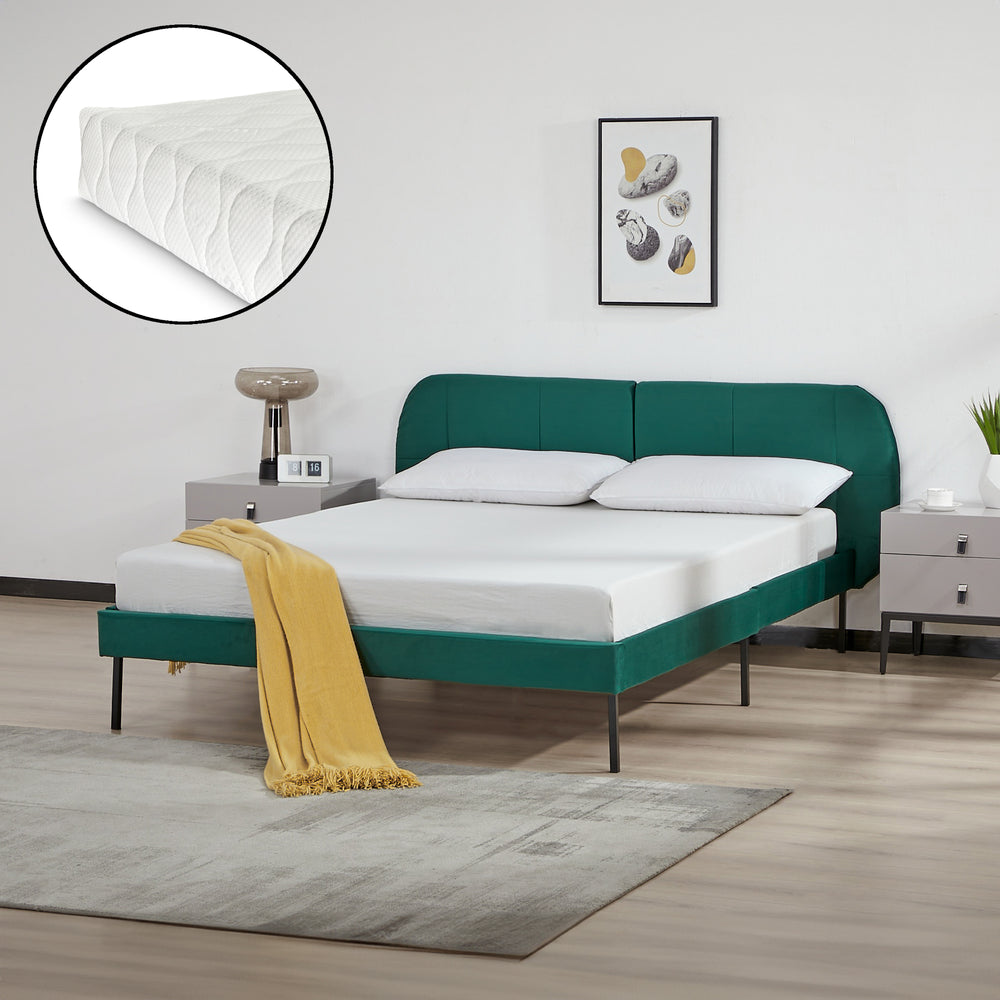 Cama tapizada Porvoo con colchón [en.casa]