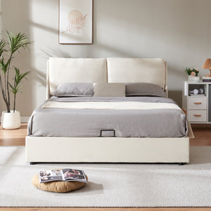 Cama tapizada Lunner con colchón [en.casa]