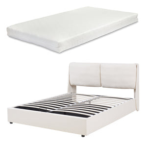 Cama tapizada Lunner con colchón [en.casa]