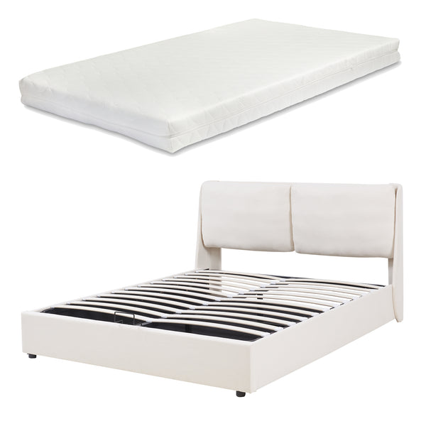 Cama tapizada Lunner con colchón [en.casa]
