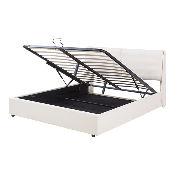 Cama tapizada Lunner con colchón [en.casa]