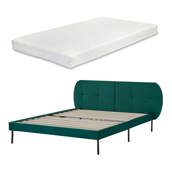 Cama tapizada Porvoo con colchón [en.casa]