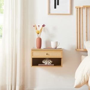 Estantería de pared Eiker con cajón 40x32x23 cm aspecto ratán [en.casa]