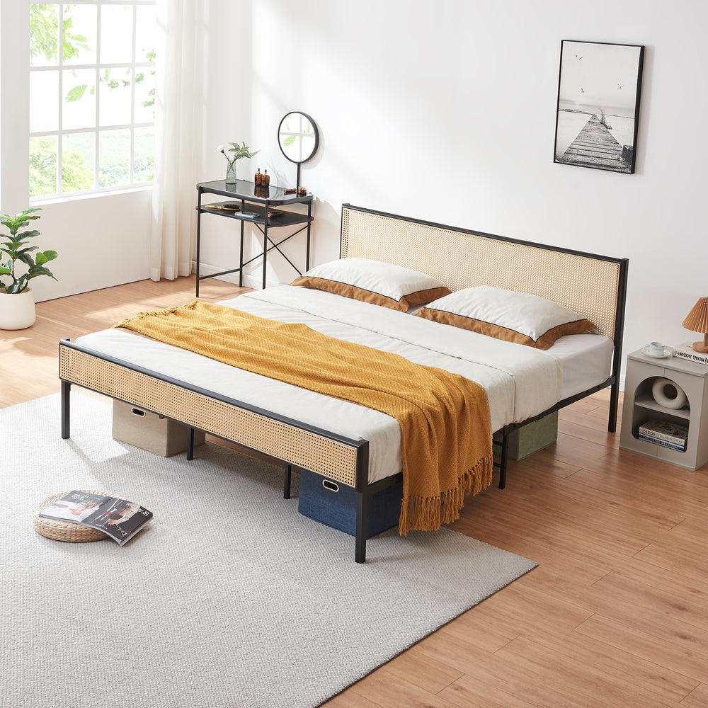 Cama de metal Linköping con cabecero rectangular y colchón [en.casa]