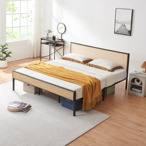 Cama de metal Linköping con cabecero rectangular y colchón [en.casa]