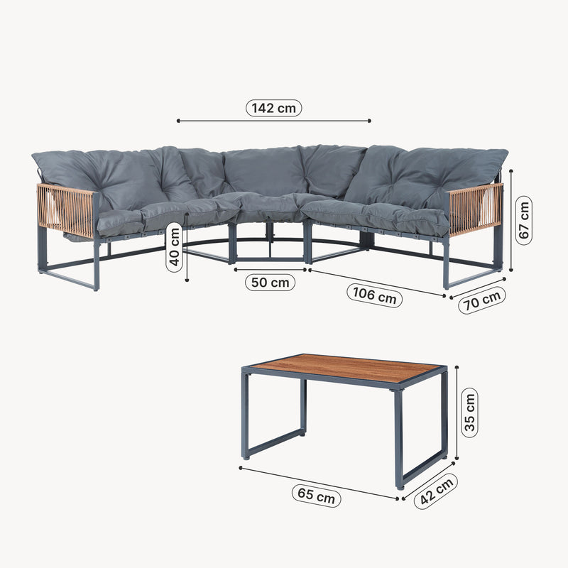 Esquema acotado Conjunto de muebles de jardín Karg mesa y sofá modular [casa.pro]