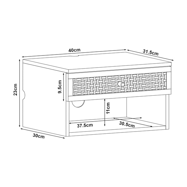 Estantería de pared Eiker con cajón 40x32x23 cm aspecto ratán [en.casa]