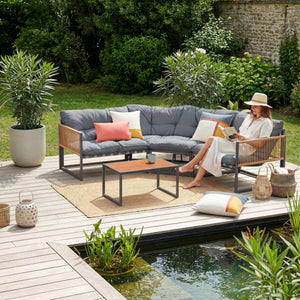 Conjunto de muebles de jardín Karg mesa y sofá modular [casa.pro]