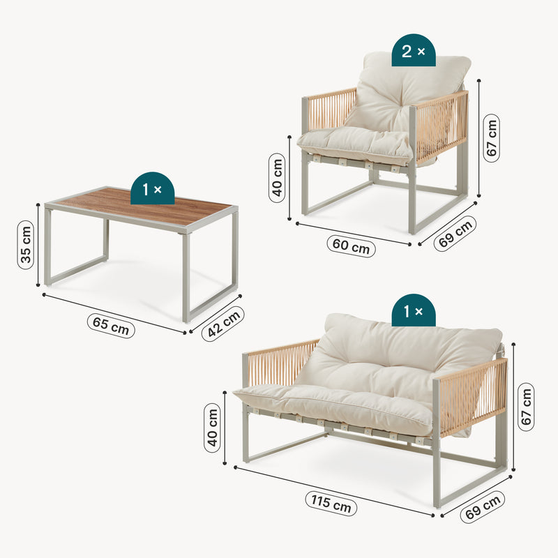 Esquema acotado Conjunto de muebles de jardín Karg mesa + sofá + 2 sillones [casa.pro]
