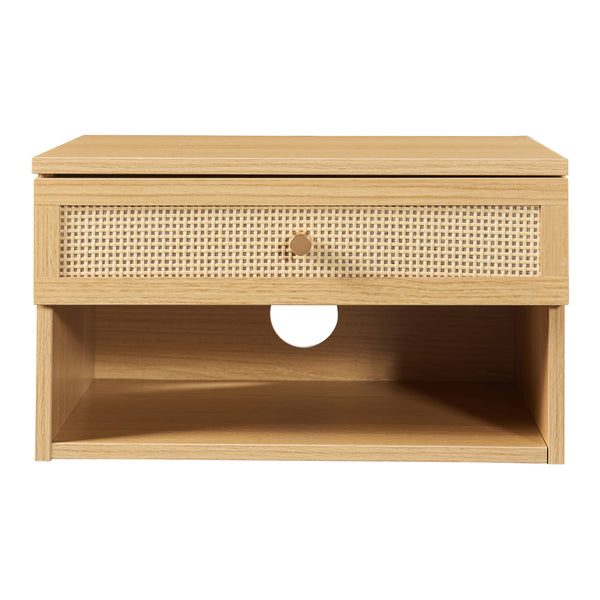 Estantería de pared Eiker con cajón 40x32x23 cm aspecto ratán [en.casa]