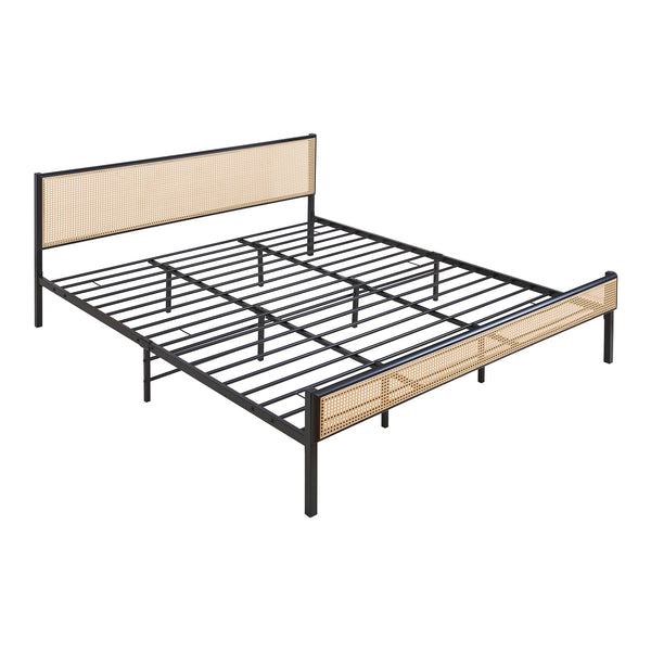 Cama de metal Linköping con cabecero rectangular y colchón [en.casa]