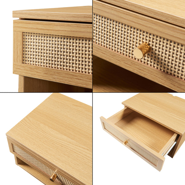 Estantería de pared Eiker con cajón 40x32x23 cm aspecto ratán [en.casa]