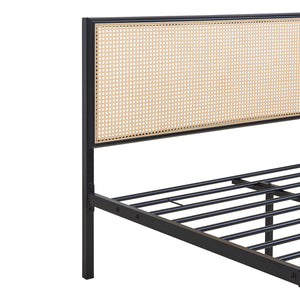 Cama de metal Linköping con cabecero rectangular y colchón [en.casa]