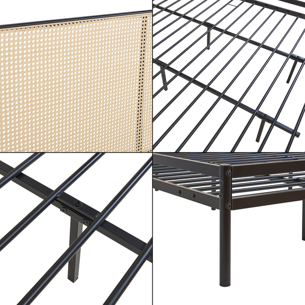 Cama de metal Linköping con cabecero ovalado y colchón [en.casa]