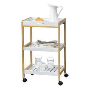 Carrito de servicio Lugano 75x46x35 cm Carrito con estante Blanco/Natural en.casa