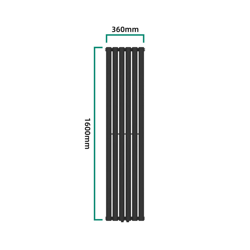 Esquema acotado Radiador de tubo de diseño Nore Negro 160x36cm Monocapa 636W [neu.haus]