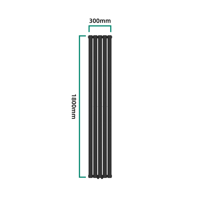 Esquema acotado Radiador de tubo de diseño Nore Negro 180x30cm Doble capa 1122W [neu.haus]