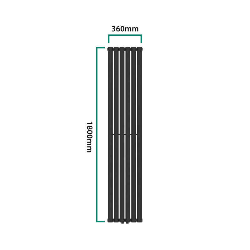 Esquema acotado Radiador de tubo de diseño Nore Negro 180x36cm Monocapa 707W [neu.haus]