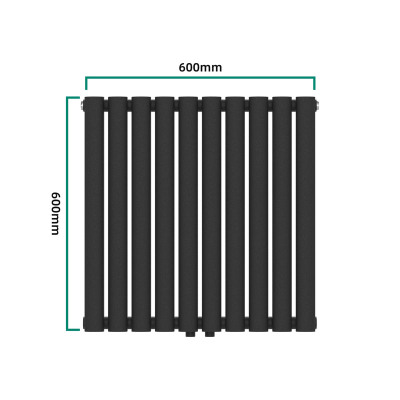 Esquema acotado Radiador de tubo de diseño Nore Negro 60x60cm Monocapa 449W [neu.haus]