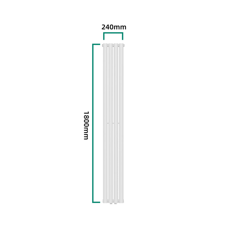 Esquema acotado Radiador de tubo de diseño Nore Blanco 180x24cm de una capa 484W [neu.haus]
