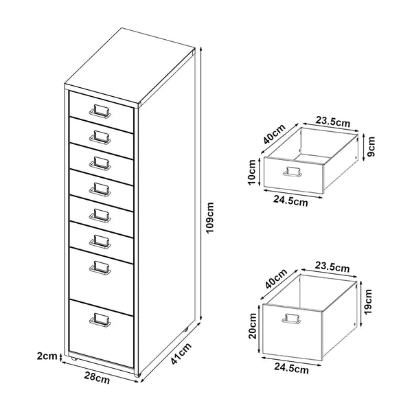Contenedor móvil Kökar con 8 cajones 109x28x41 cm [en.casa]