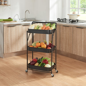 Carro rodante Vörå con 3 niveles 88x45x30cm Negro [en.casa]