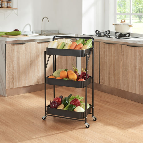 Carro rodante Vörå con 3 niveles 88x45x30cm Negro [en.casa]