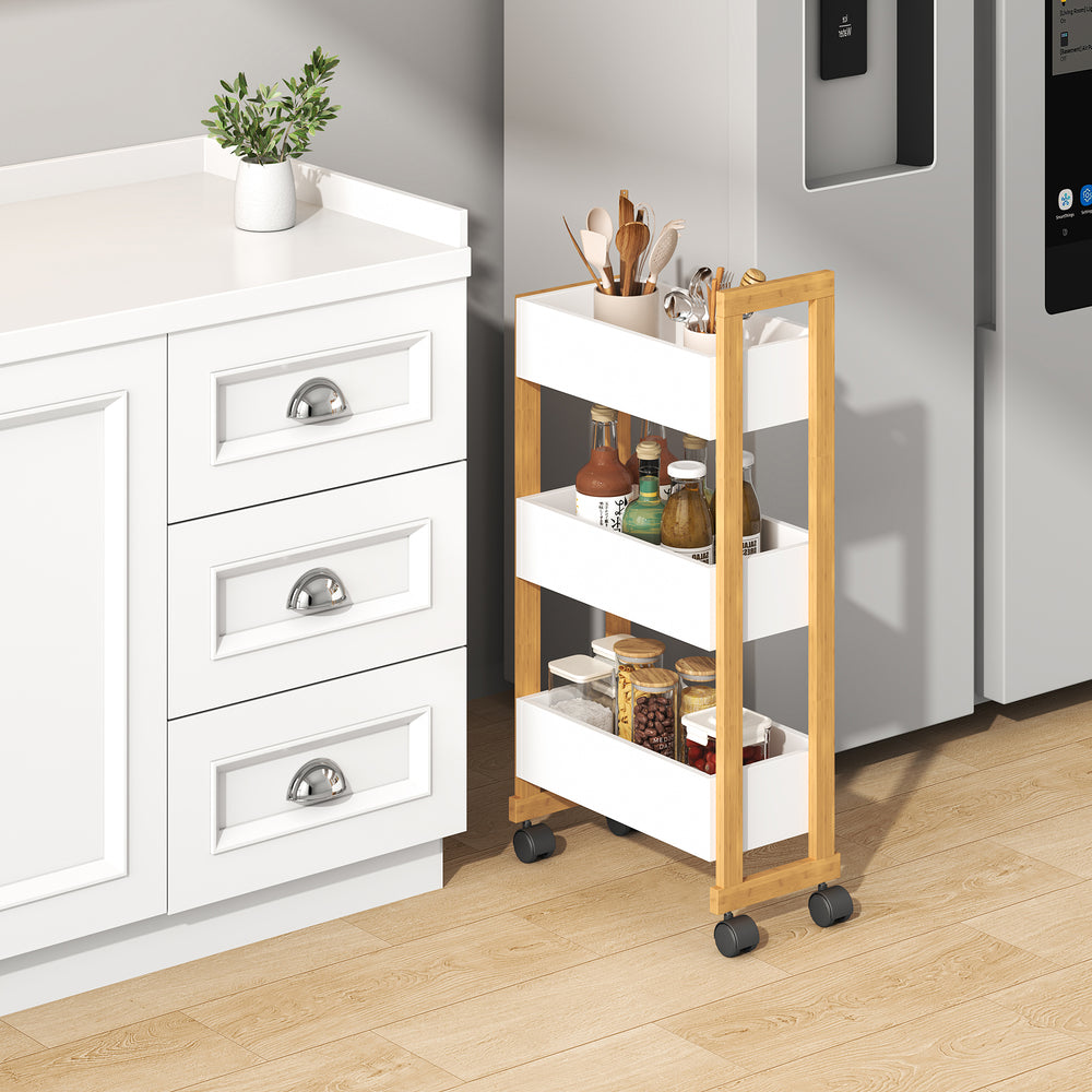 Carrito Varulta 80x41x20 cm Natural/Blanco [en.casa]