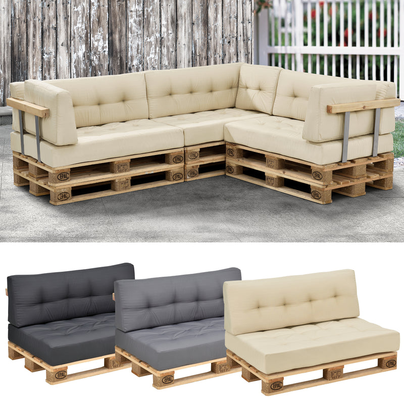 Esquema acotado Cojín para respaldo Cojín de esquina Cojín para asiento para sofá de palets euro Cojines para palets Almohadilla para interior/exterior Almohadón Muebles + palet [en.casa]