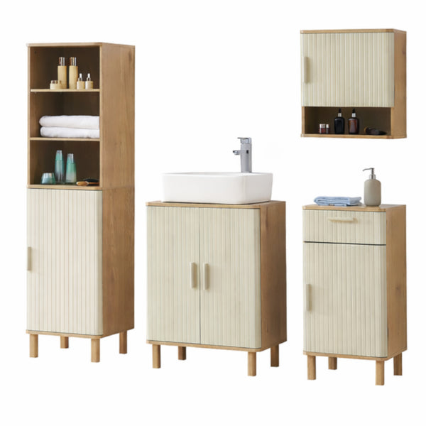 Conjunto de muebles de baño Ferrersp en aspecto roble/color arena [en.casa]