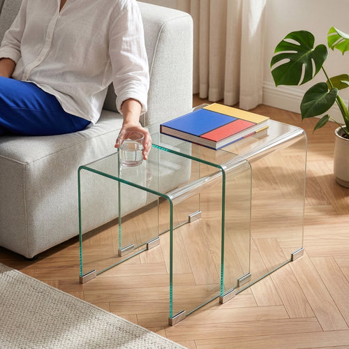 Mesa de comedor Kariengem 2 piezas. Cristal [en.casa]