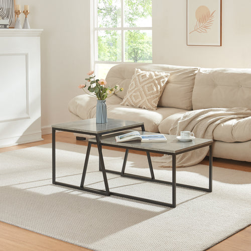 Mesa auxiliar Hyllestad juego de 2 negro/efecto hormigón [en.casa] - premiumXL